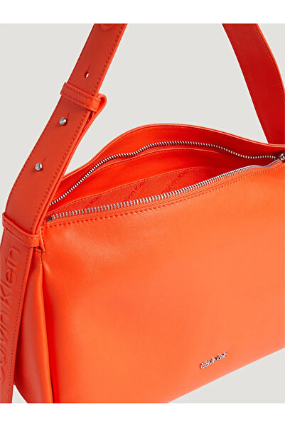 Calvin Klein Orange Leather Bag - Zippered, Daily Use, K60K with Logo611341-SA3