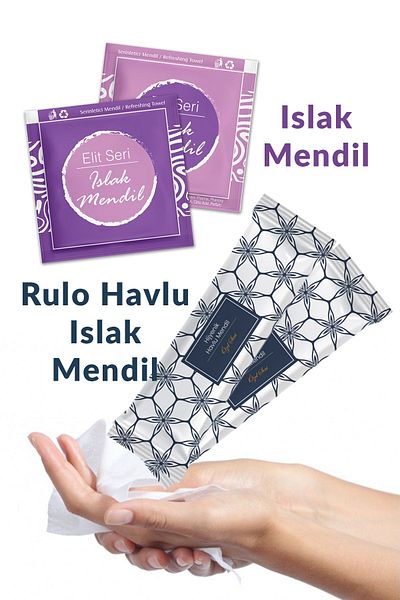 Balkan Disposable Square Wet Wipes 8X8Cm Purple 25 Pieces V Roll Towel Wipes 25 Pieces (Total 50 Pieces)