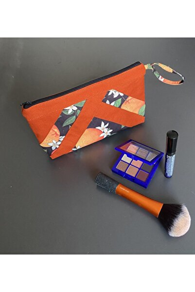 Handream Portakal Çiçeği Detaylı Patchwork Makyaj/El/Hediyelik/Çok Amaçlı Çanta