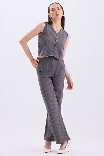 MD trend High Waist Striped Palazzo Pants and Vest - Classic Women's Set
