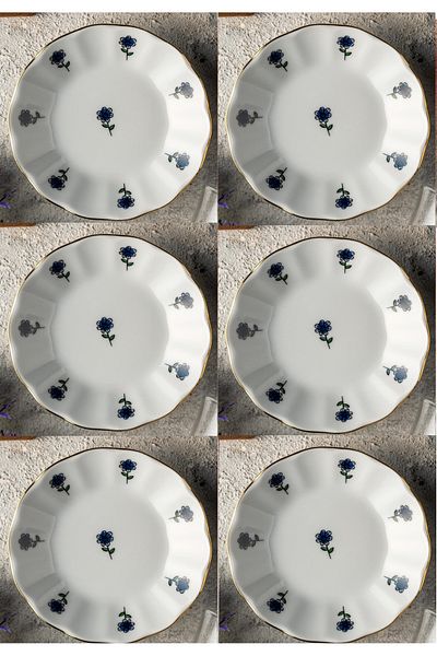 AYBABA STORE Blue Floral Tea Plate 6 Pieces 11 cm
