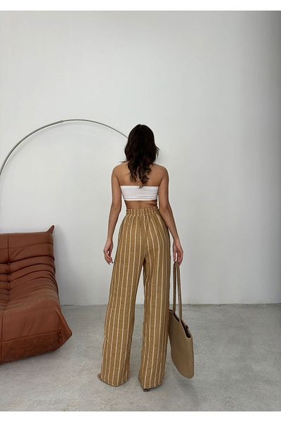 Trendseninle Παντελόνι τζιν με λουκ με ριγέ φαρδύ πόδι με ελαστική μέση