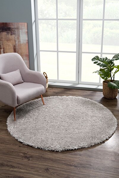 Eryün Halı Düz Açık Gri Yumuşak Post- Shaggy Dokuma Makine Halısı ( Yuvarlak ...