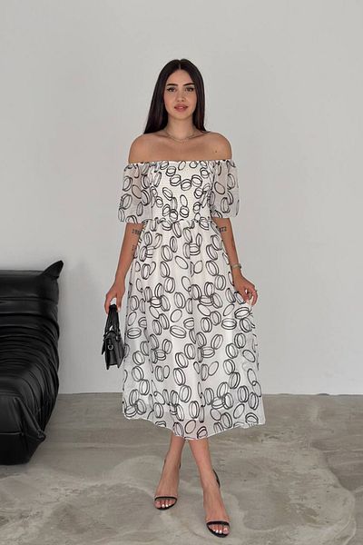 Neşeli Butik NBQ008 - lining midi chiffon dress, print