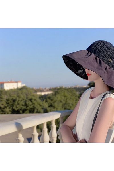Shopiolog Wide Brim Knitted Visor - Foldable Bow Beach Hat