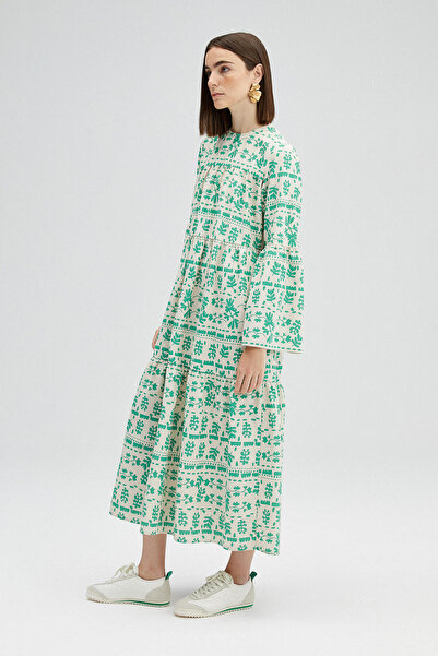 Touché Privé Patterned and Gathered Stylish Dress