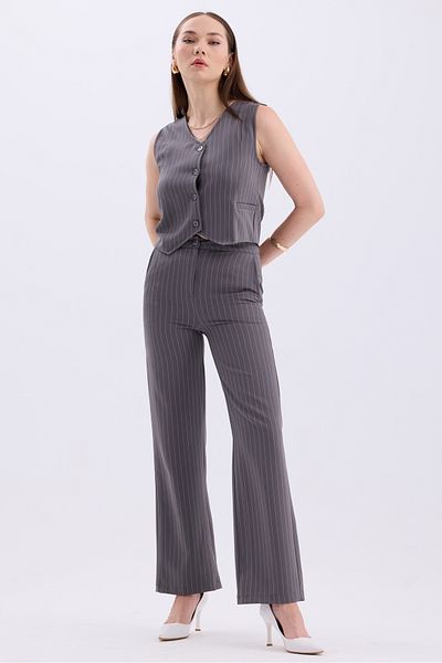 MD trend High Waist Striped Palazzo Pants and Vest - Classic Women's Set