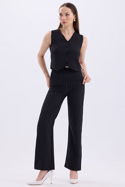 MD trend High Waist Striped Palazzo Pants and Vest - Classic Women's Set