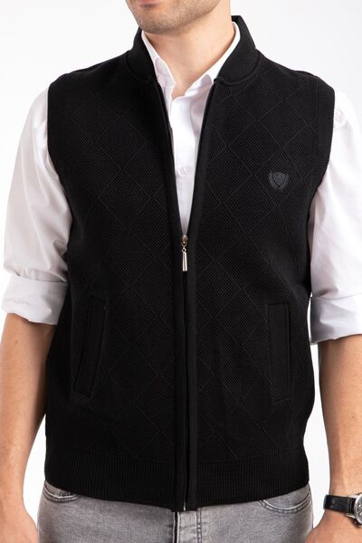 Mutlu City Ανδρικά πλεκτά πλεκτά ακρυλικό χειμωνιάτικο γιλέκο με φερμουάρ 2073-μαύρο