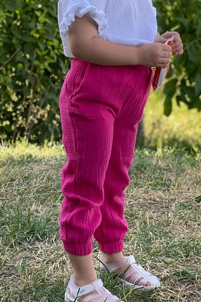 meqlife Fuchsia Unisex Children's Muslin Fabric - Pocketed and Latched Trousers