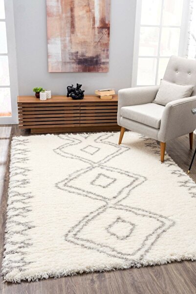 Eryün Halı -post Shaggy Gri Beyaz Modern Dokuması Halı