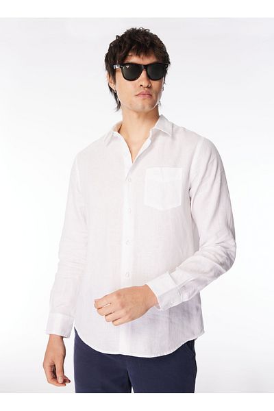 Guess Cămașă albă simplă pentru bărbați - M2YH44WERX0G011_LS ISLAND LINEN SHI
