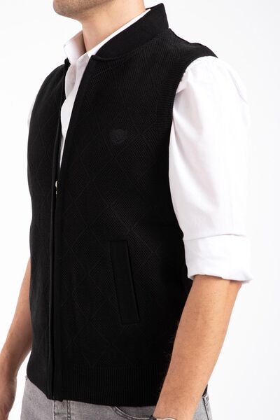 Mutlu City Ανδρικά πλεκτά πλεκτά ακρυλικό χειμωνιάτικο γιλέκο με φερμουάρ 2073-μαύρο