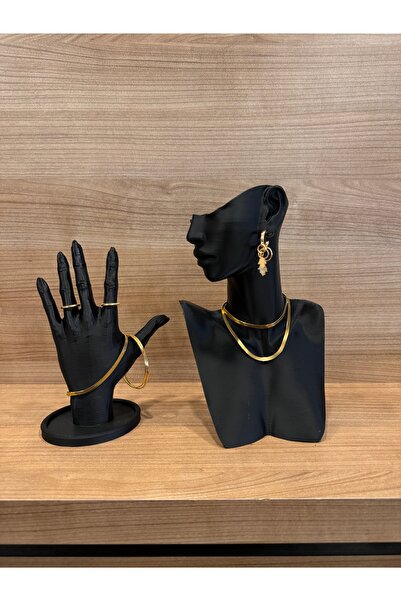 3desen Şık Takı- Mücevher Sergileme Mankeni - Kolye Ve Küpe Standı - Dekoratif - 25 Cm Orta Boy 2li Set