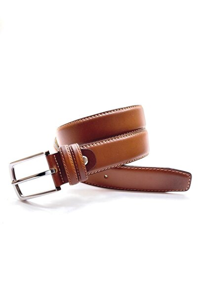 GİRAY HAKİKİ DERİ FINDIK RENGİ DİKİŞLİ KEMER