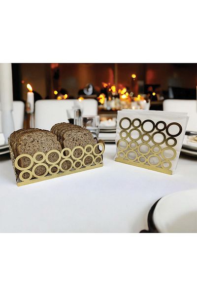 decorelax Gold Color Set of 2 - Bread Basket and Napkin Holder