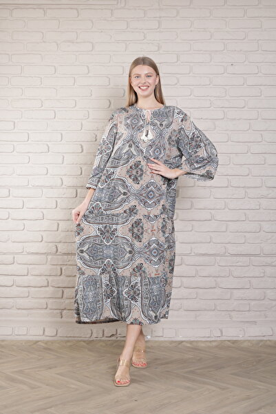 mervemoda Γυναικείο Καλοκαιρινό Υφαντό Φόρεμα Plus Size