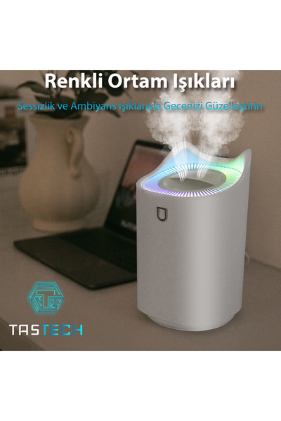 Tastech 3L ULTRASONİK ODA HAVA NEMLENDİRİCİ ÇİFT SPREY AROMATHERAPY EV OFİS HUMUDİFİER RGB IŞIKLI