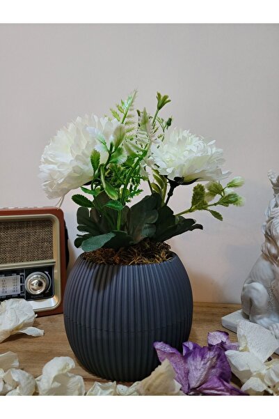 La bella bazar Realistic Look Artificial Flower with Moss in Pot Medium Size 3Dallı in Pot