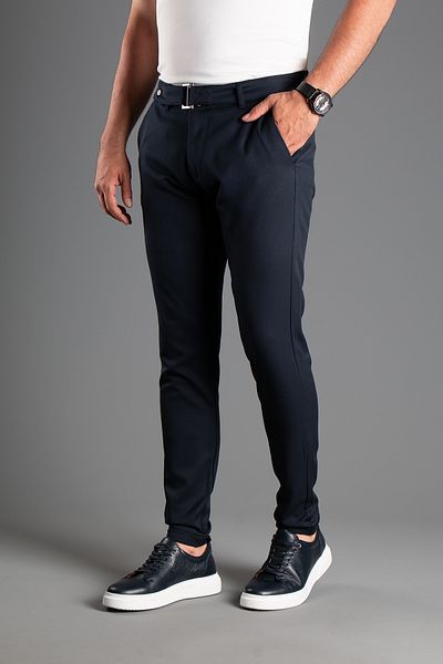 ZEKİ ÖZER Ανδρικό λινό παντελόνι Navy Blue - Ζώνη