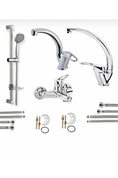Vatan Set of 4 Bathroom Kitchen Sink Chrome Sliding Shower Set 5 Years Warranty