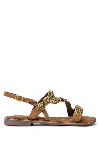 LAZAMANİ Lazamani Women's Beige Genuine Leather Flat Sandals
