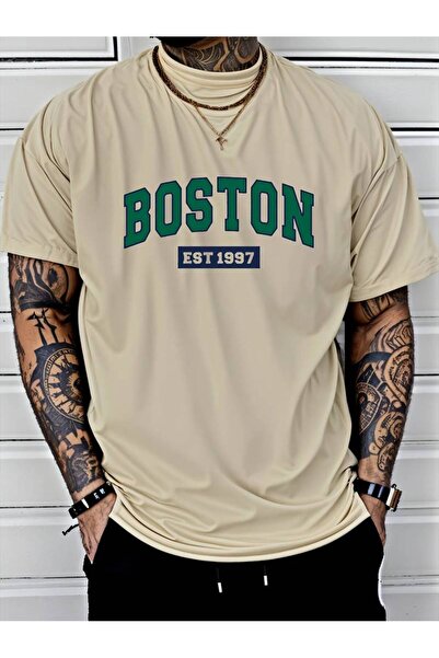 Elvino Tricou pentru bărbați, alb, negru, gri, oversize, cu imprimeu Boston E...
