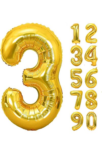 PARTİ AŞKI Gold Renkli Rakam Folyo Balon 80 Cm & 32 Inç Doğum Günü 3 Yaş Raka...