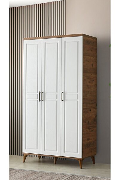 GuneyStore Ücretsiz Montaj Komple Mdf Sport 3 Kapaklı Atlantik Çam/beyaz Gardırop Elbise Dolabı