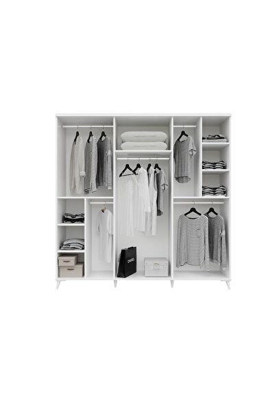GuneyStore Ücretsiz Montaj Komple MDF Paris 6 Kapaklı Beyaz Aynalı Gardırop Elbise Dolabı Gardolap