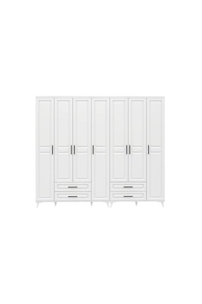 GuneyStore Ücretsiz Montaj Komple Mdf Gözde 7 Kapaklı Beyaz Gardırop