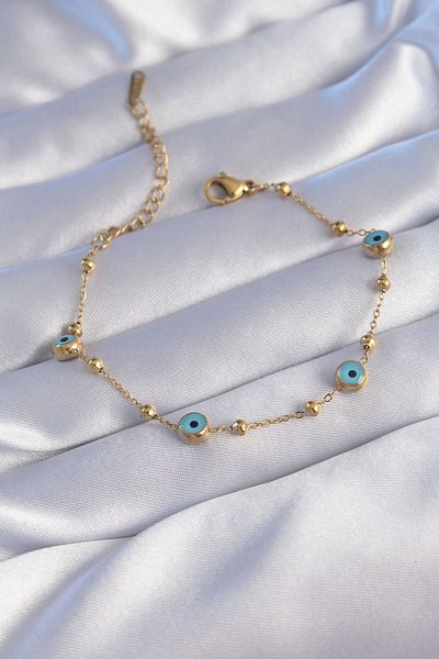 Moka Shopin Gold Colored 316L Steel - Evil Eye Bead Designed Bracelet