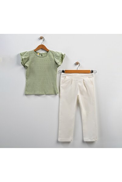 DFN Set bluză și pantaloni cu mâneci cu volane și detaliu Guipure