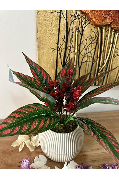 La bella bazar Saksılı Yapay Çiçek Dekoratif Masa Balkon Çiçeği Doğal Taş Yosunlu Masa Üstü Dekorasyon