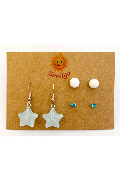 Sunligo Star and Coloured Coloured Earrings Set - Total 3 Pairs of Earrings