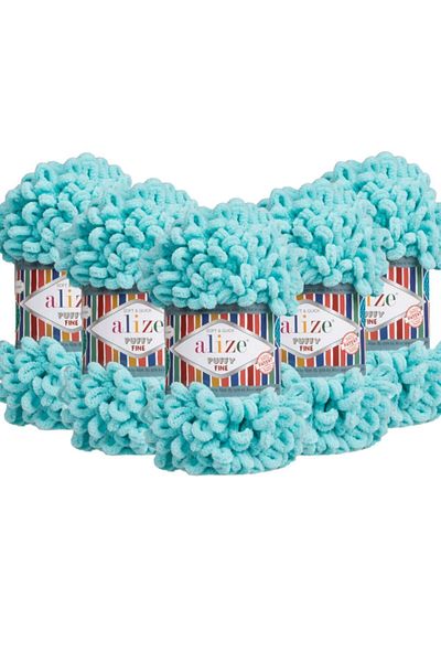Alize Νήμα Πλεκτό Χέρι Puffy Fine (ΛΕΠΤΟ) 5 Συσκευασία - 263 Τυρκουάζ - 100 γρ. 14,5 Mt. Σχοινί πλεξίματος δακτύλων