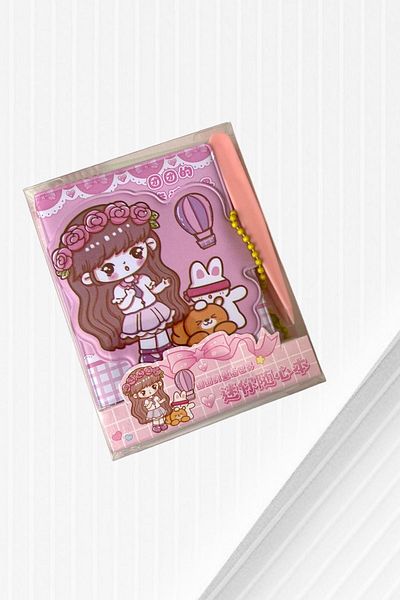 Marseliko Cute Girl Pink Notebook, Sticker, Tweezers Set / Notebook / Sticker / Tweezers (PINK2)