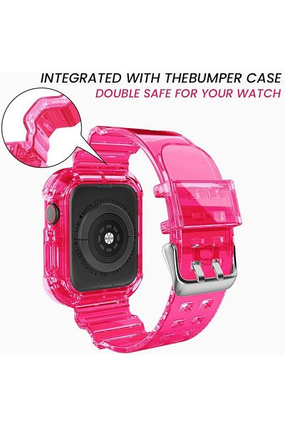 Nezih Case ساعة Apple Watch Series 2/3/4/5/6/7/8/9/se 40 ملم 41 ملم - حزام وردي/حزام وساعة واقية