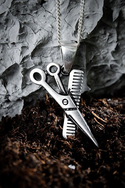 Ebrar Silver Gümüş Tarak & Makas Kolye 925 Ayar Gümüş Mat Tarak-Makas Unisex ...