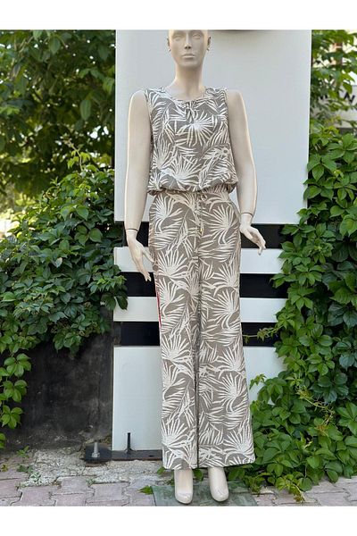 AYHAN Leaf Patterned Blouse and Pants Set