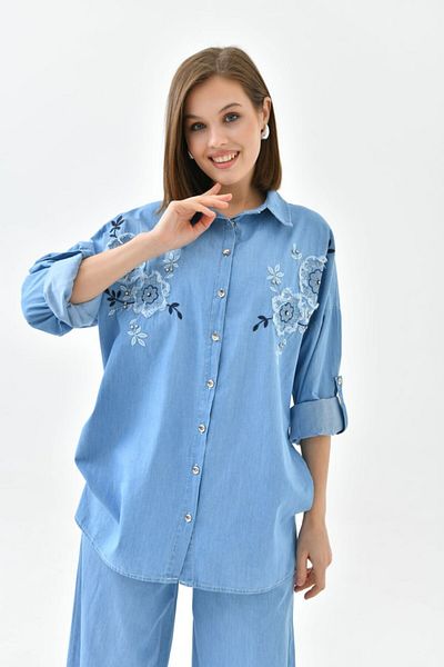 MVStore Denim Embroidered Women's Shirt and Pants Set