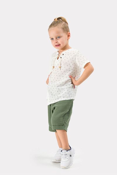 Baby Animals Boy's Summer Muslin Fabric Muslin Top and Bottom Children's Set