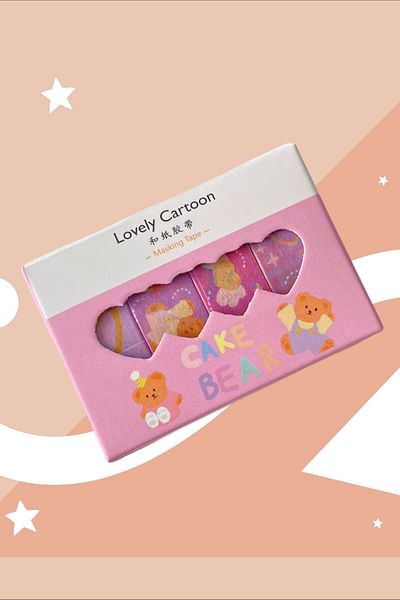 Marseliko Lovely Cartoon Ροζ 4'λι  Washi Tape Set / Washi Tape / Bullet Journal / Scrapbook