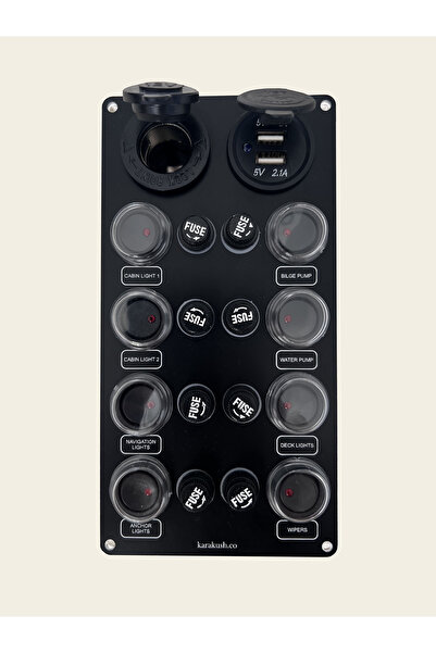 karakush Tekne-Karavan 8li Sigorta Paneli - Switch Panel (Çakmaklık ve Çift U...