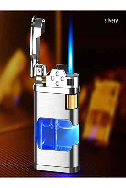 HK GİFT SHOP Yeni şeffaf depo alev gaz çakmak Metal Torch Turbo sıradışı yaratıcı rüzgar geçirmez mavi