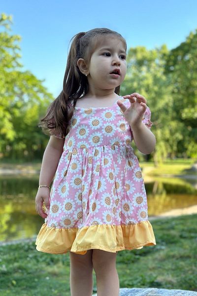 Baby Animals Baby Girl and Child Dress - for Birthday and Party Wedding, Short Sleeve Dress with Lace and Lining