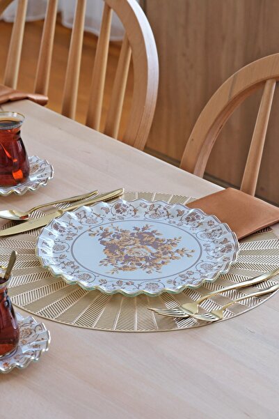 Glore Veneto Coffee Gold Gilt Glass Serving Plate Set for 6 People