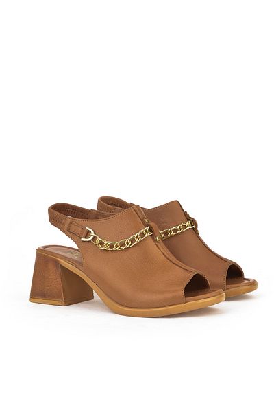 Ziya Genuine Leather Women's Heeled Sandals - 141992 Z12009 Tan