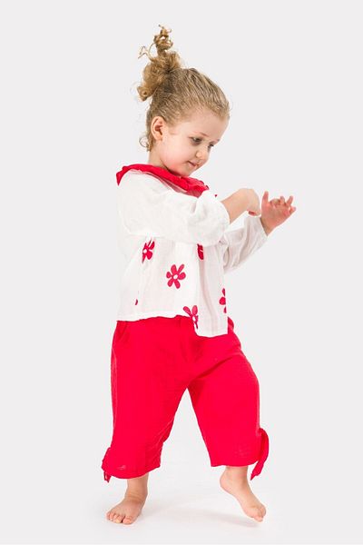 Baby Animals Girl's Long Sleeve Muslin Fabric Floral Printed Muslin Top and Bottom Baby Set