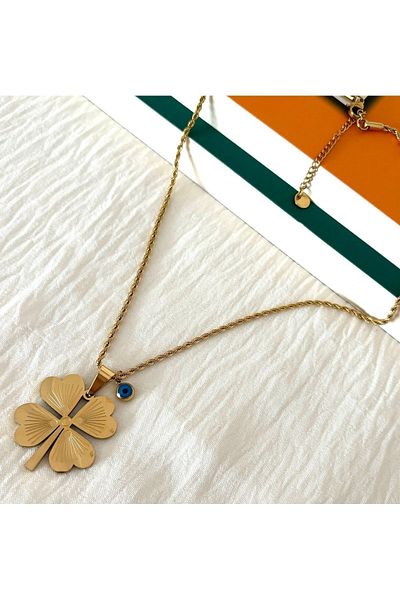 kmer Auger chain clover evil eye bead Steel necklace